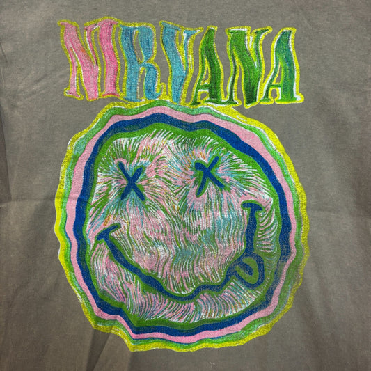 Nirvana Nevermind Smiley Face Mineral Wash Logo Tshirt size Large