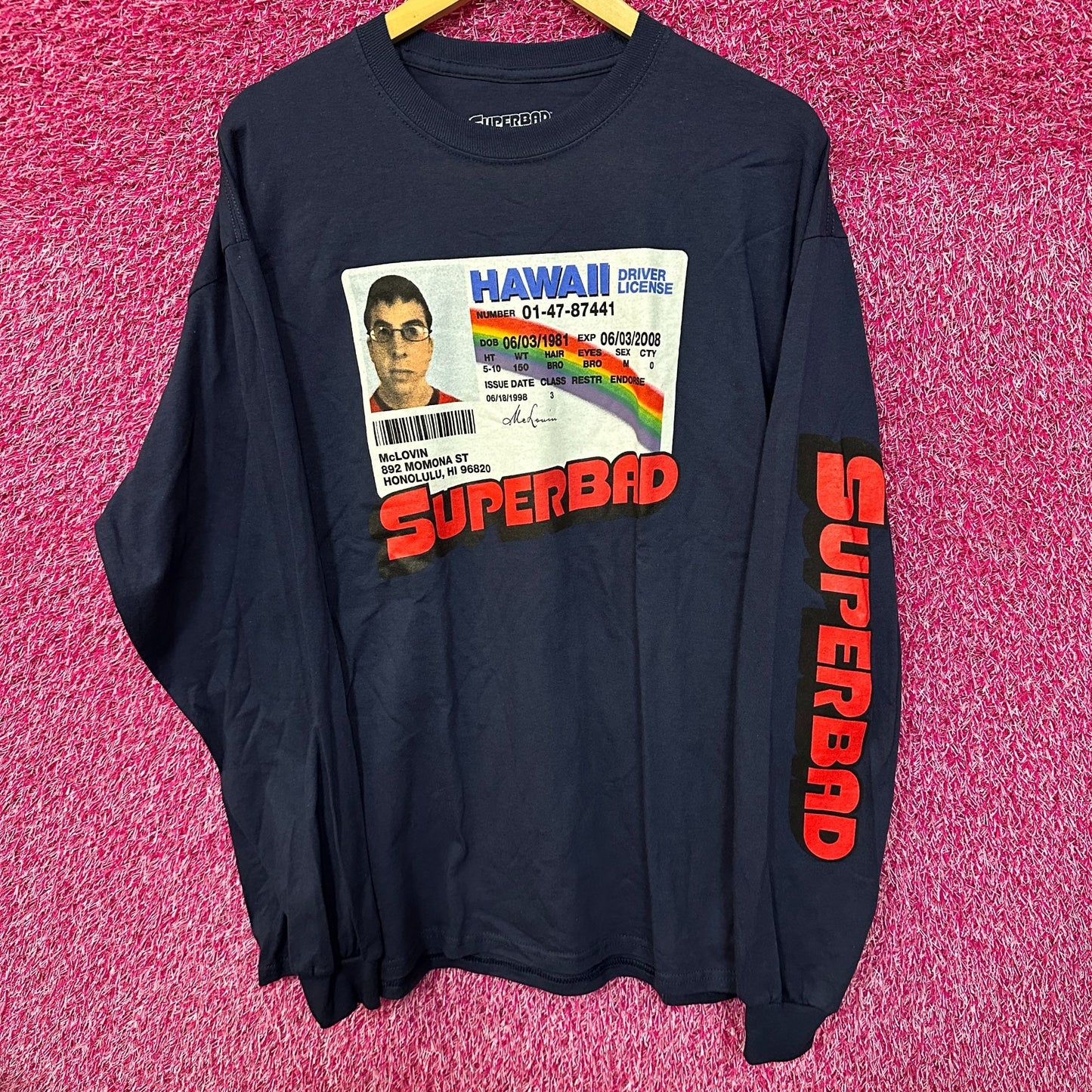 Superbad McLovin Hawaii ID Card Movie Promo Long Sleeve L
