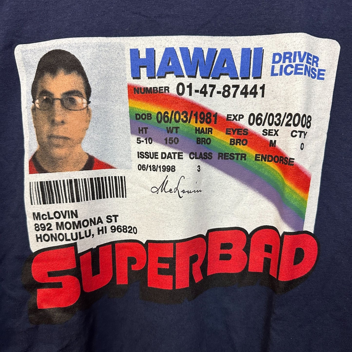 Superbad McLovin Hawaii ID Card Movie Promo Long Sleeve L