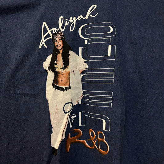 Aaliyah R&B Vintage-Style Washed Blue T-Shirt 2XL
