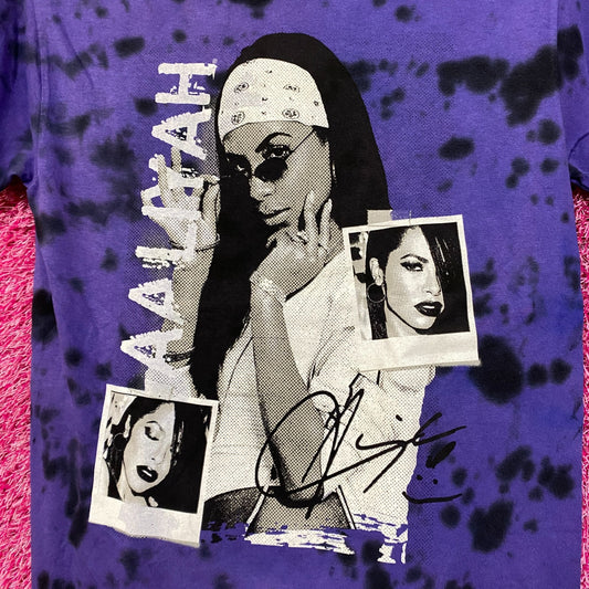 Aaliyah Tie dye RNB Purple Retro Style Tshirt size Extra Small