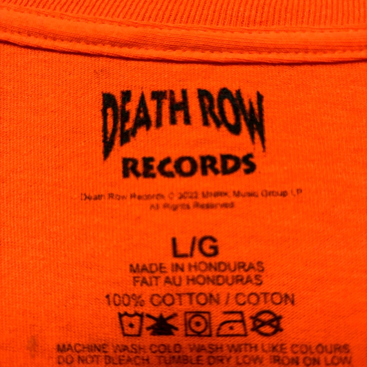 Death Row Records LA Skull Hands 1991 Neon Rap Tee Large