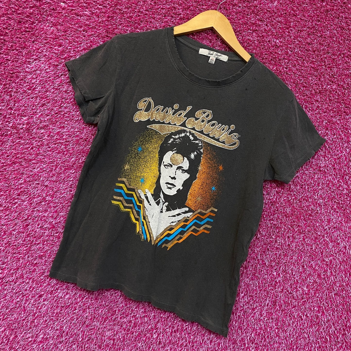 David Bowie Starman Womans Distressed Rock Tshirt size XS