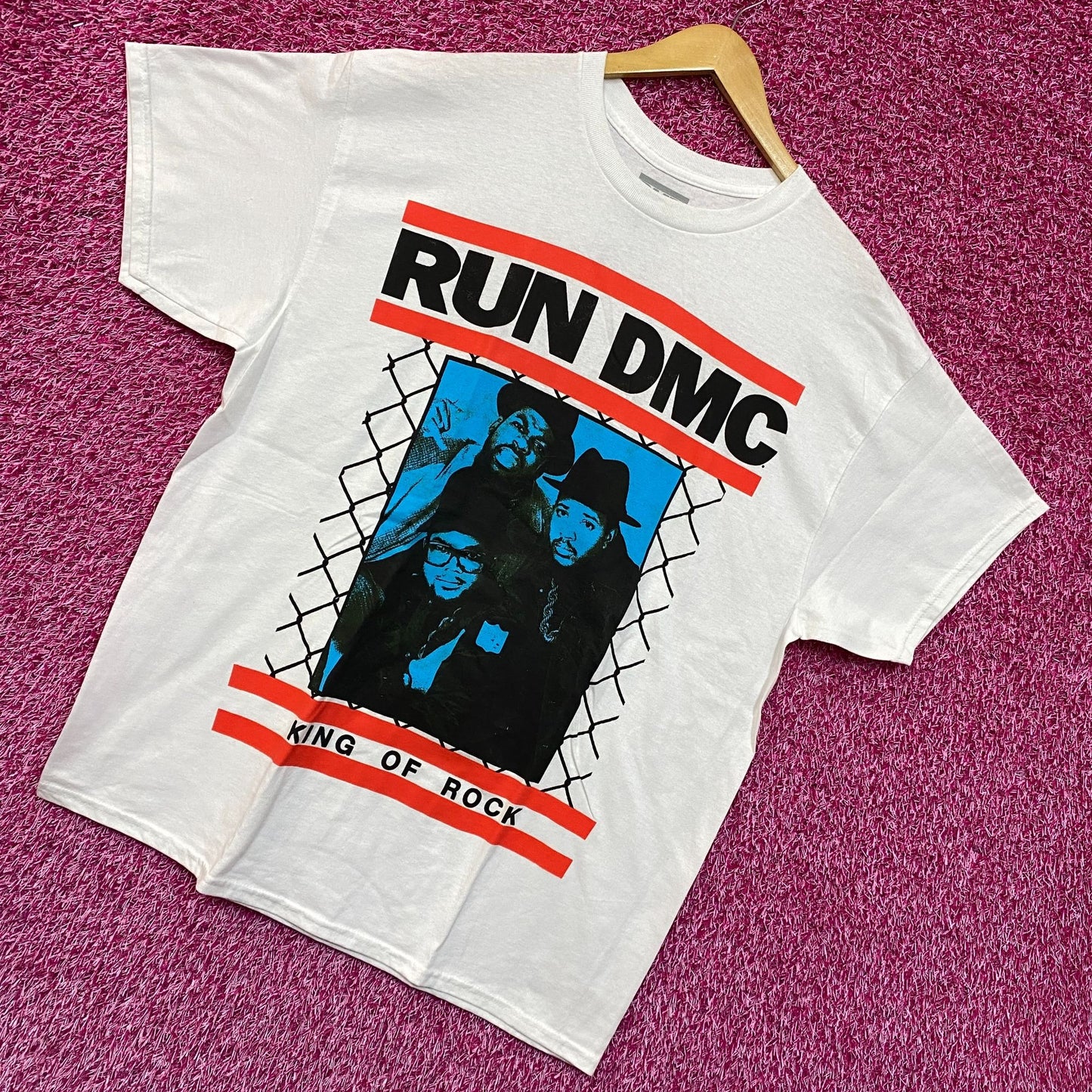 Run DMC King of Rock Chain Link Fence Hip Hop Group Tee 1X
