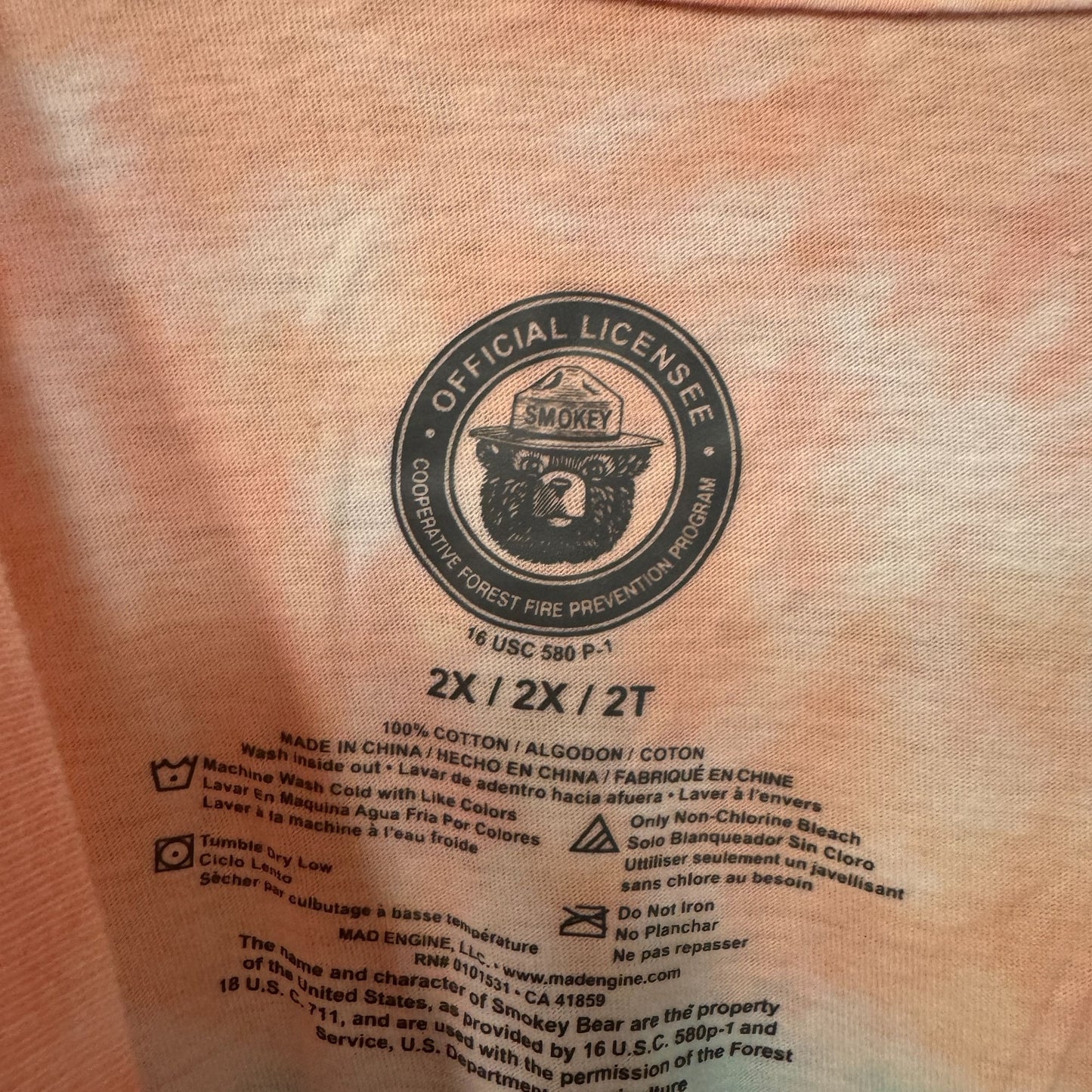 Smokey the bear tiedye l/s T-shirt size 2xl