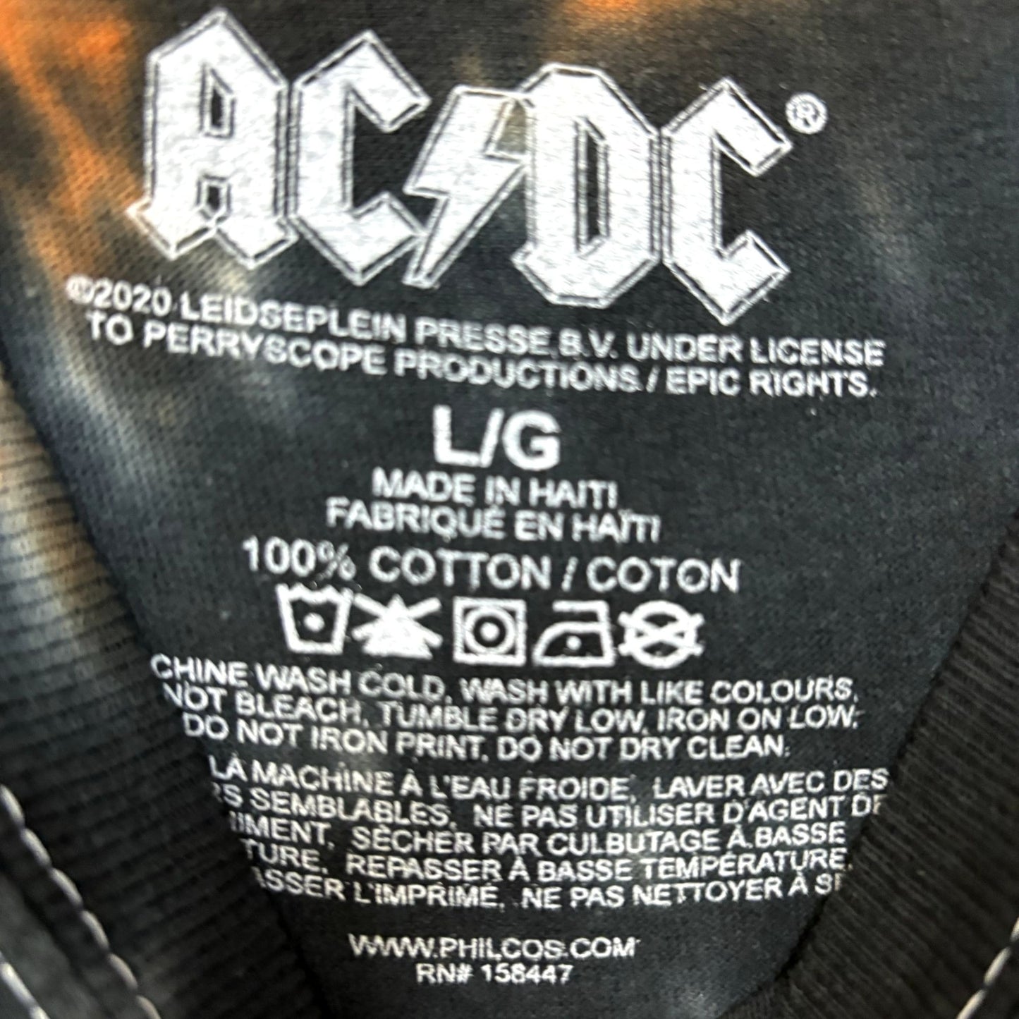 AC/DC Back in Black Spellout Heavy Metal Halloween Tie Dye L