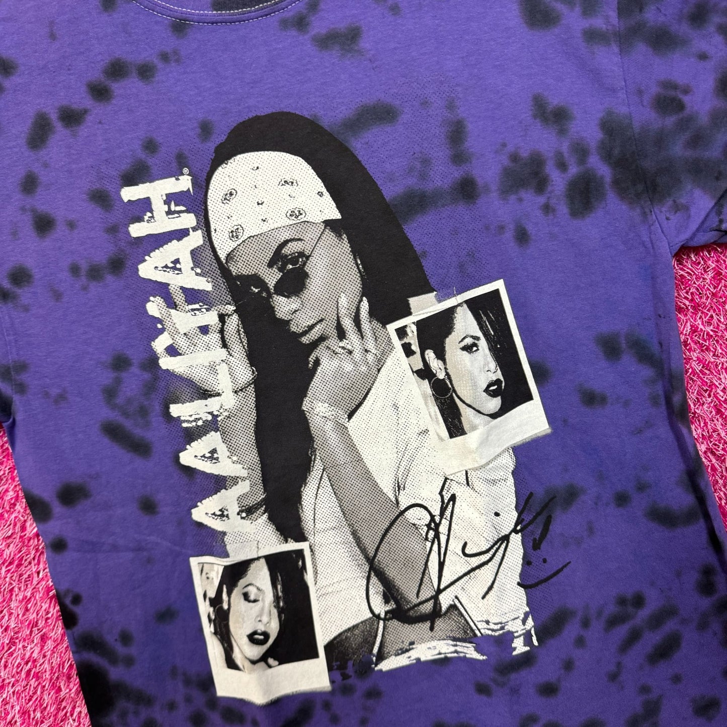 Aaliyah Signed Polaroid Collage Queen of Urban Pop Tie Dye M