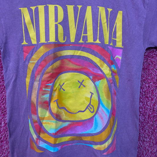 Nirvana Never Mind Smiley Face Purple Tshirt size Large