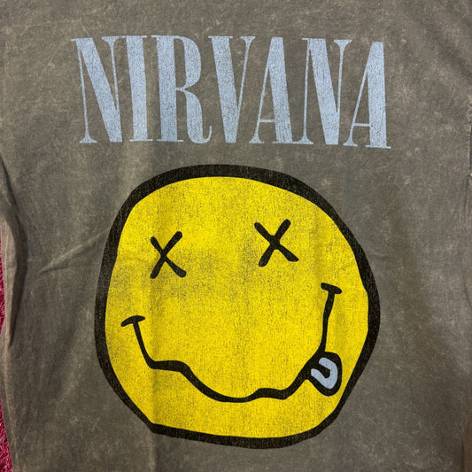 Nirvana Nevermind Smiley Face mineral wash tshirt size large
