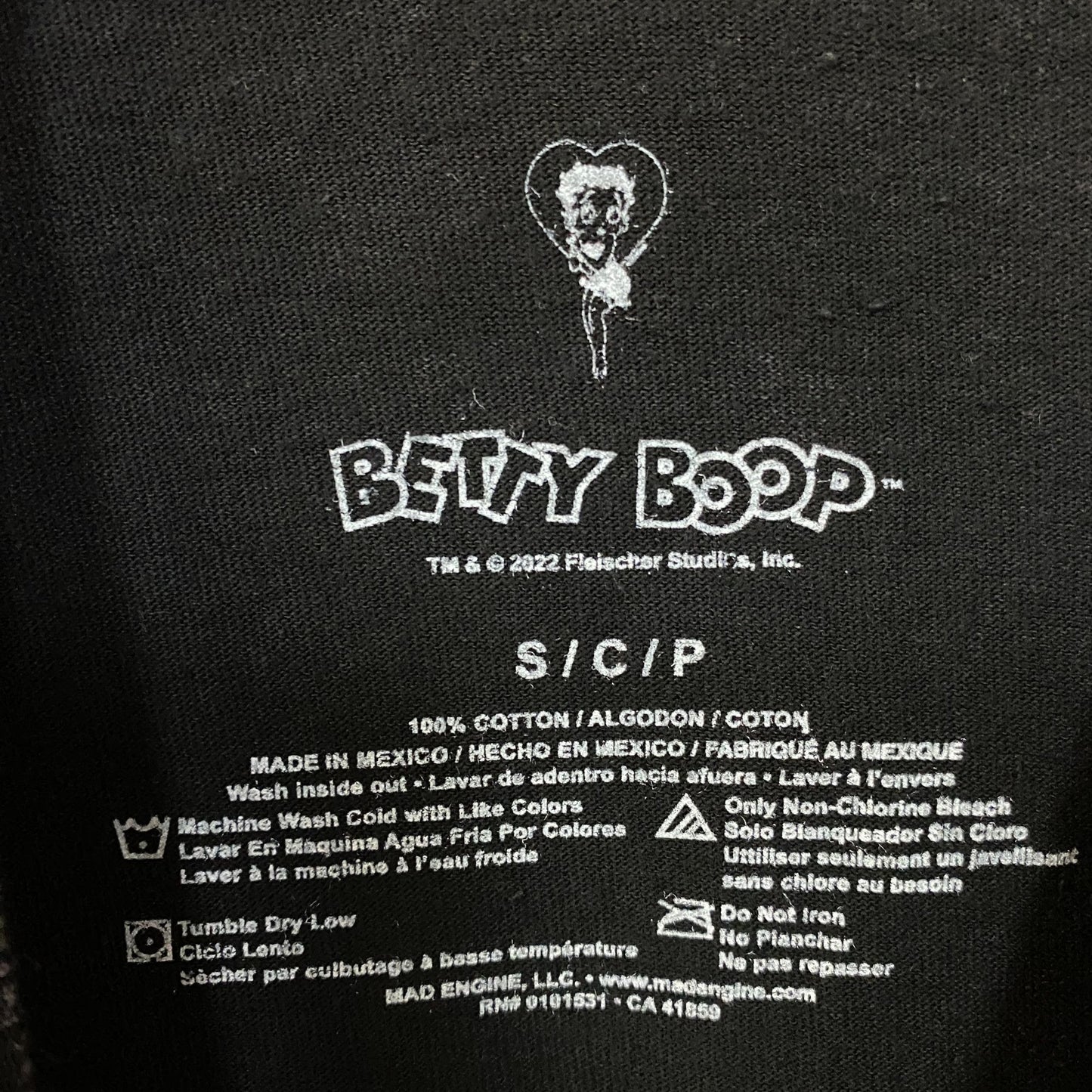 Betty Boop Biker Betty Flames Graphic Tee Charcoal Small