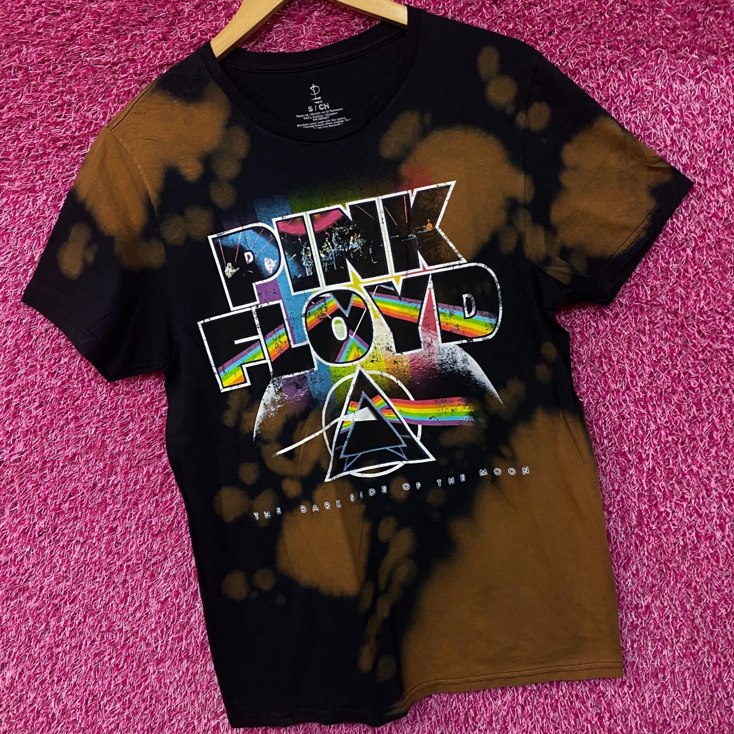 Pink Floyd the Dark Side of the Moon Bleach Dye Rock Tshirt size Small