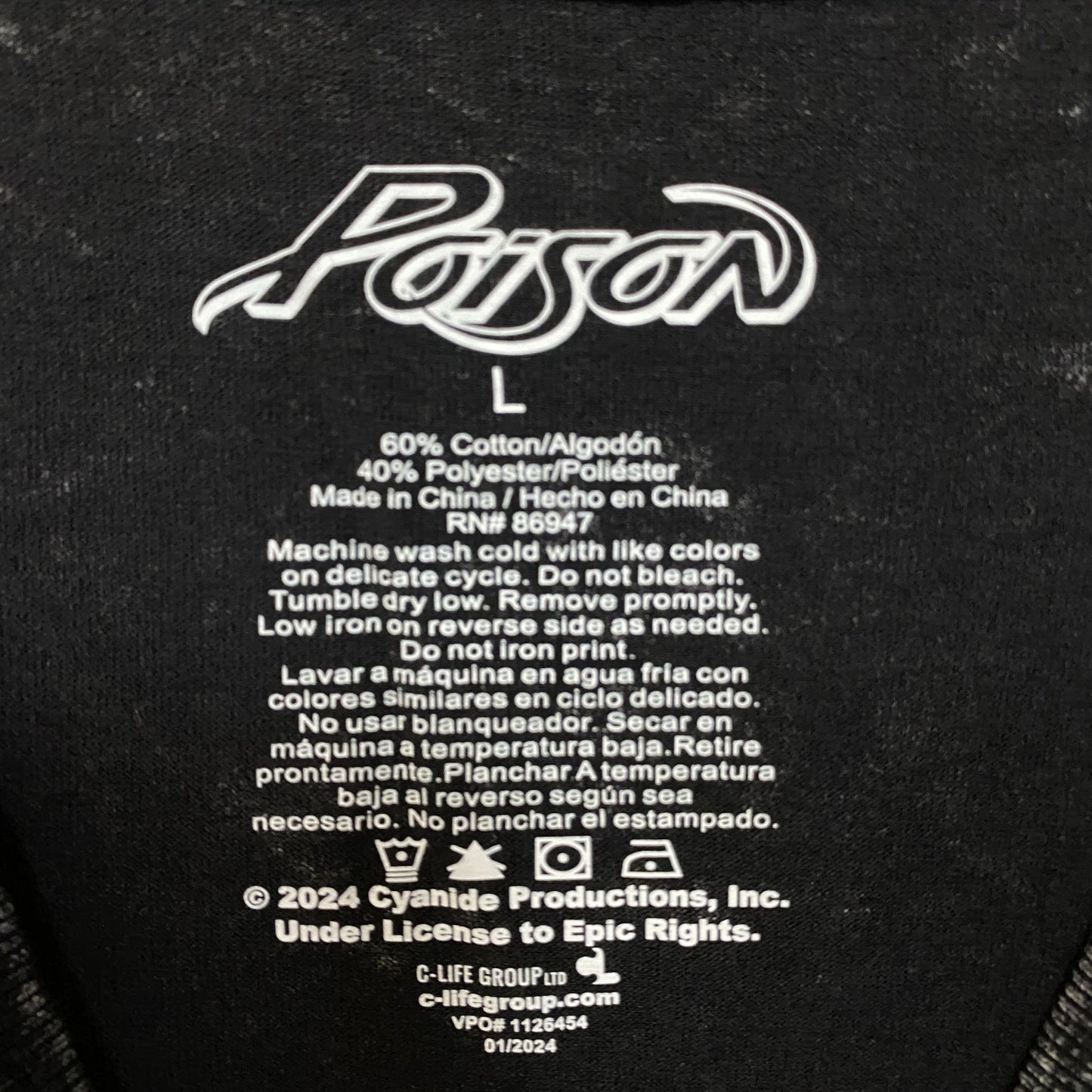 Poison Snakes and Skulls Mineral Wash Rock Band T-Shirt Large