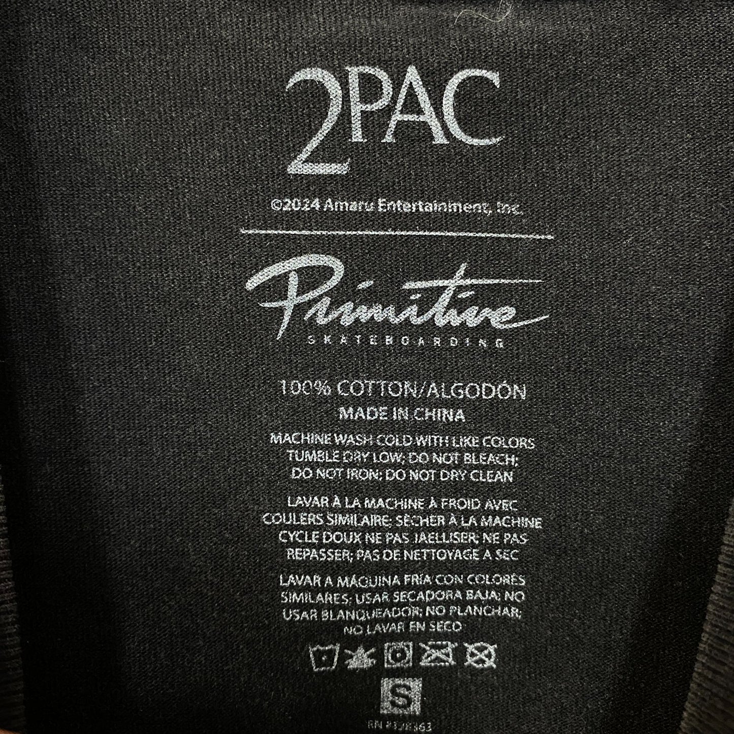 Primitive x Tupac Double Finger Hip-Hop T-Shirt Small