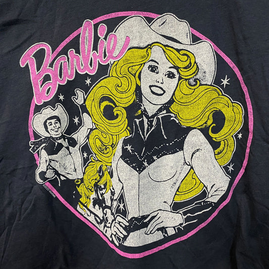 Junk Food Barbie Cowgirl Retro Graphic Women's Green Crop Tee Small