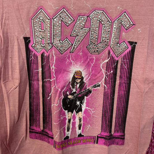 AC/DC Who Made Who Album Art Bedazzled Hard Rock Band Tee M