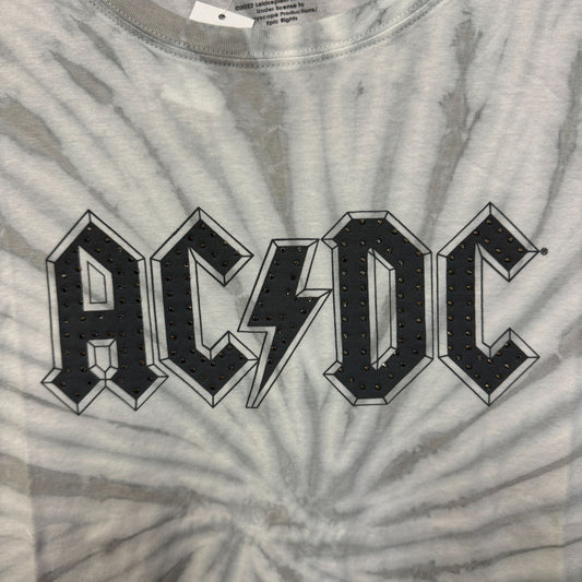 AC/DC Bedazzled Spell-Out Logo Hard Rock Band Tie Dye Tee XL