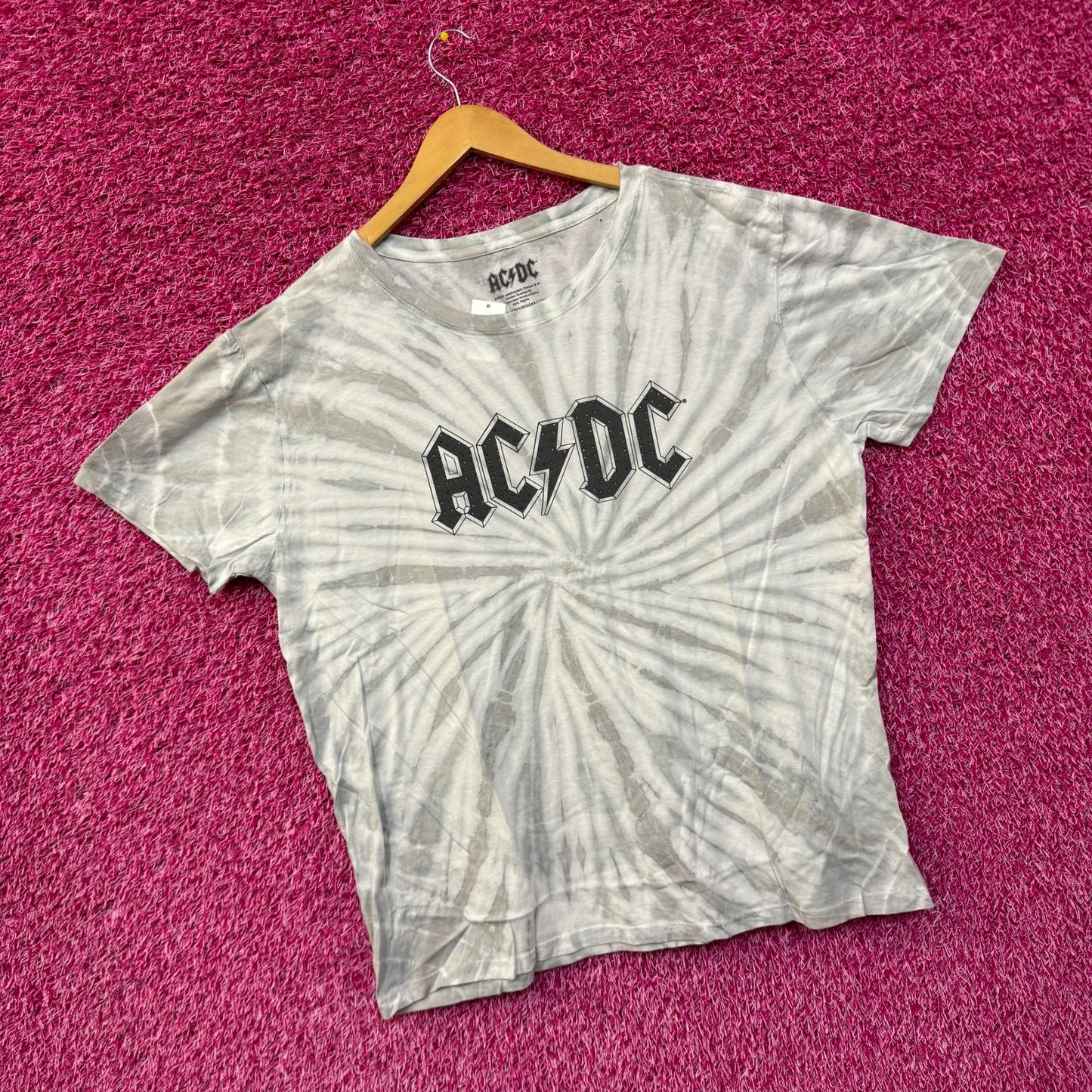 AC/DC Bedazzled Spell-Out Logo Hard Rock Band Tie Dye Tee XL