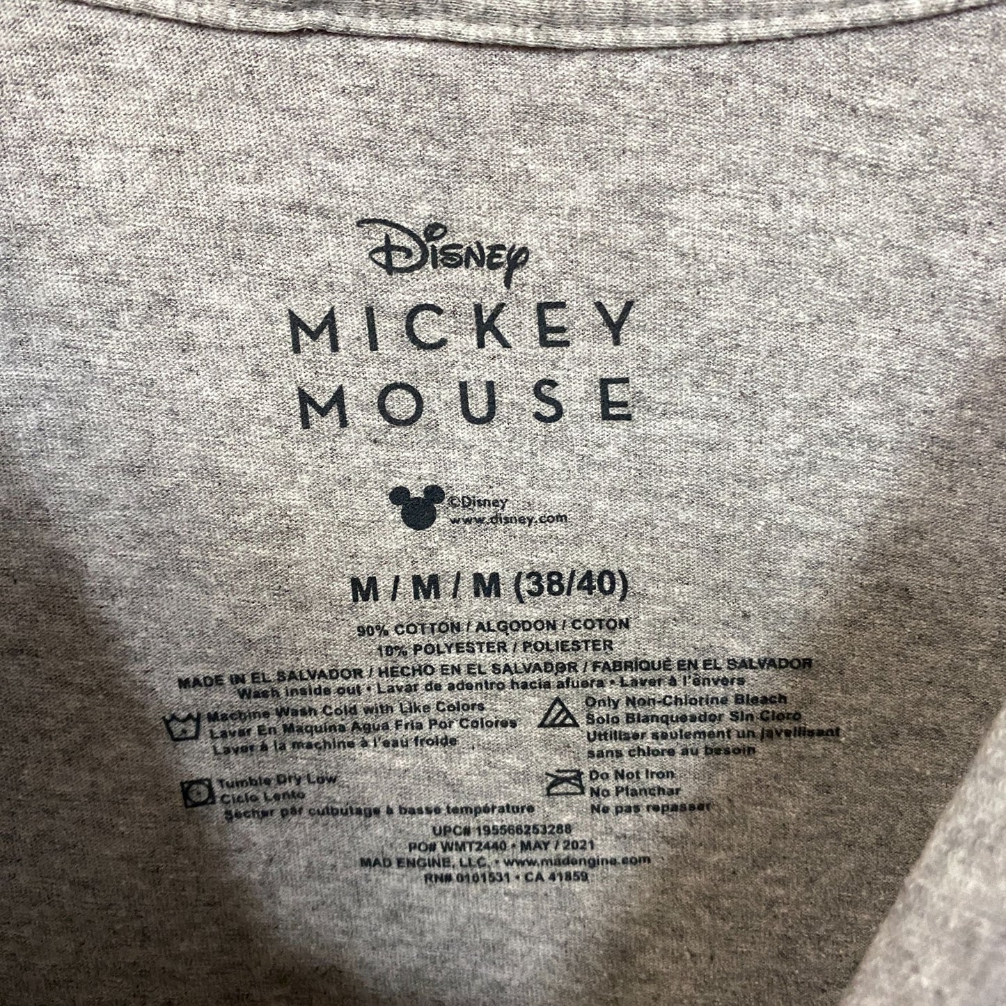 Disney Mickey Mouse Sitting Graphic Print Gray T-Shirt Medium