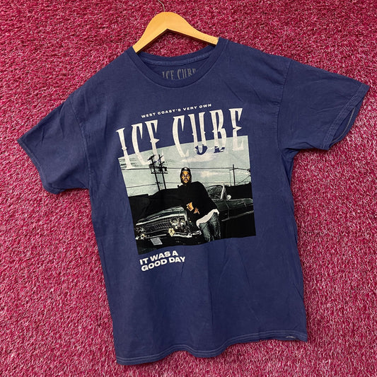 Ice Cube West Coast Good Day Portrait Acid Wash Blue Graphic T-Shirt Large
