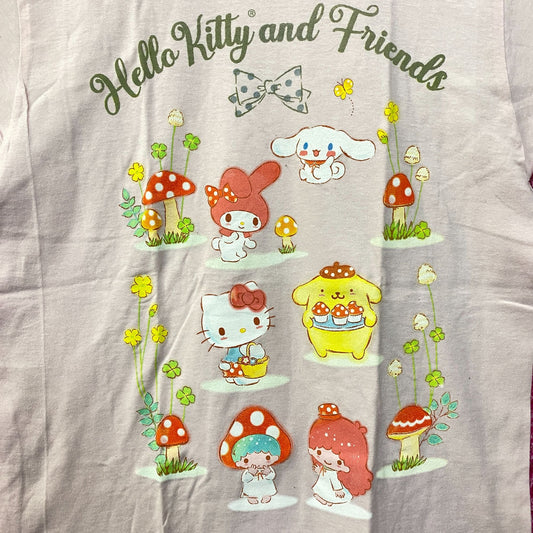 Sanrio Hello Kitty and Friends Mushroom Boyfriend Fit Girls Pink T-Shirt Large