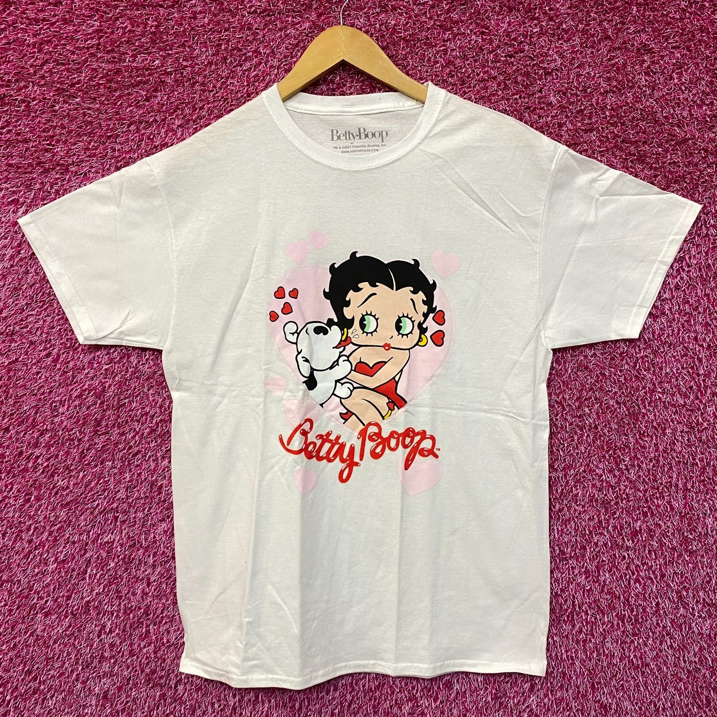 Betty Boop and Pudgy Puppy Love Heart Animated Movie Tee L