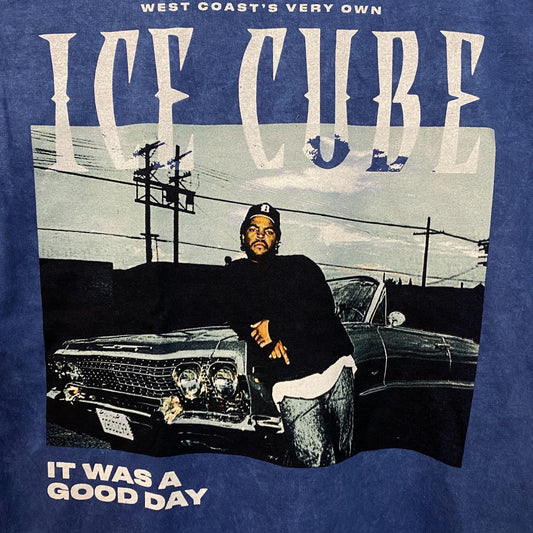 Ice Cube West Coast Good Day Portrait Acid Wash Blue Graphic T-Shirt Medium