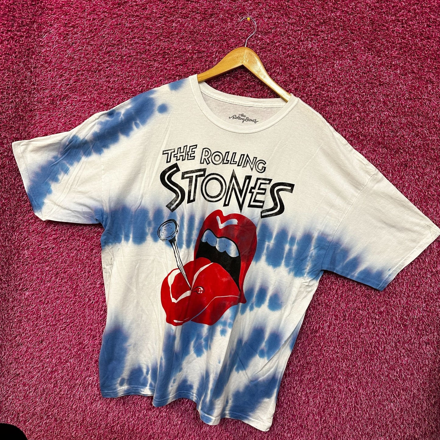 The Rolling Stones Nailed Hot Lips Blue Tie Dye 2x