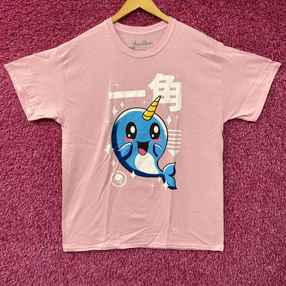 Kawaii Narwhal - Kaku "Horn" - Cute Graphic Pink T-Shirt Large