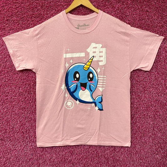 Kawaii Narwhal - Kaku "Horn" - Cute Graphic Pink T-Shirt Large