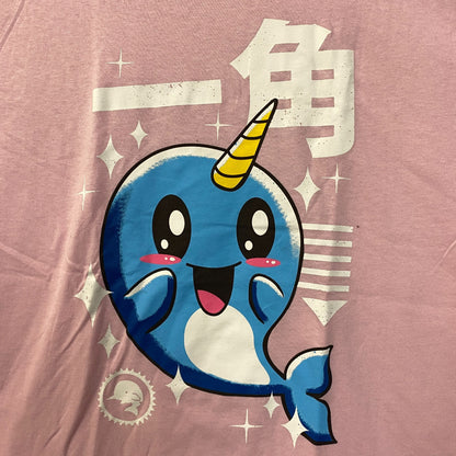 Kawaii Narwhal - Kaku "Horn" - Cute Graphic Pink T-Shirt Large