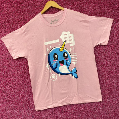 Kawaii Narwhal - Kaku "Horn" - Cute Graphic Pink T-Shirt Large
