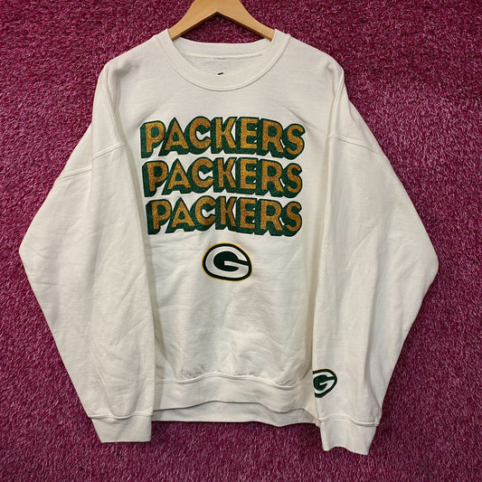 Junk Food Clothing Green Bay Packers Repeat Bling Glitter Crewneck Sweatshirt XL