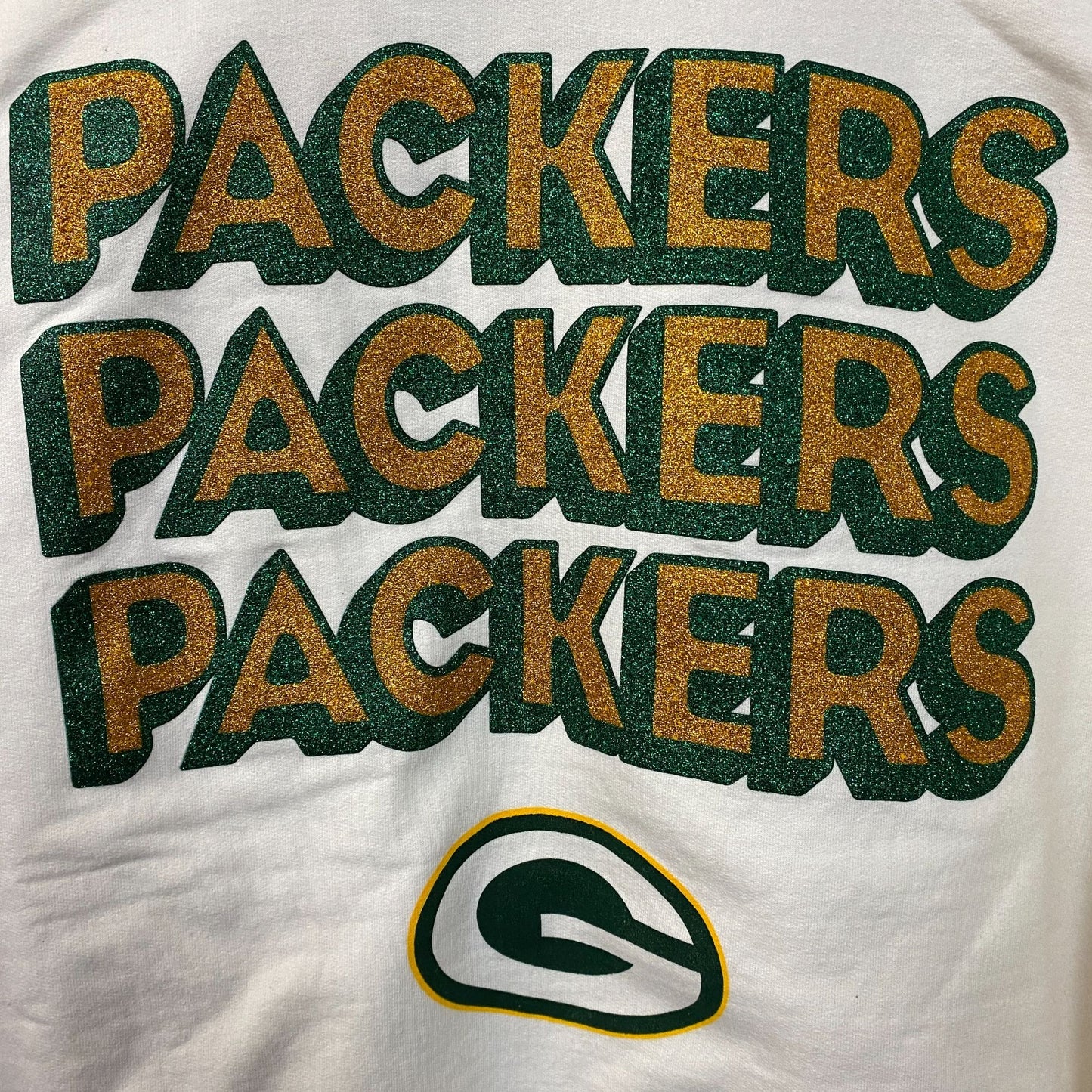 Junk Food Clothing Green Bay Packers Repeat Bling Glitter Crewneck Sweatshirt XL