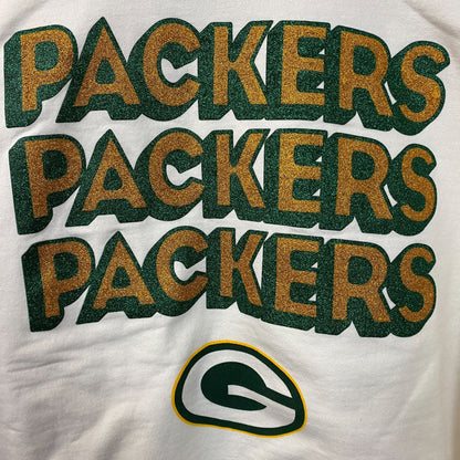 Junk Food Clothing Green Bay Packers Repeat Bling Glitter Crewneck Sweatshirt XL