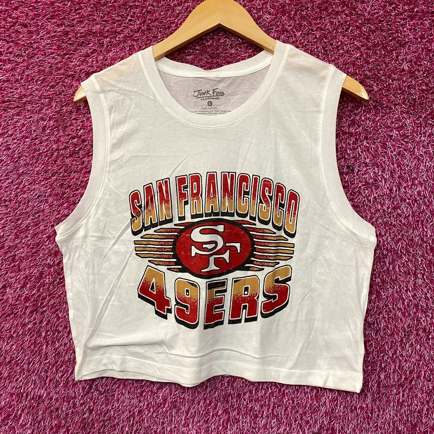 Junk Food Clothing NFL San Francisco 49ers Football Cropped Sleeveless T-Shirt Large
