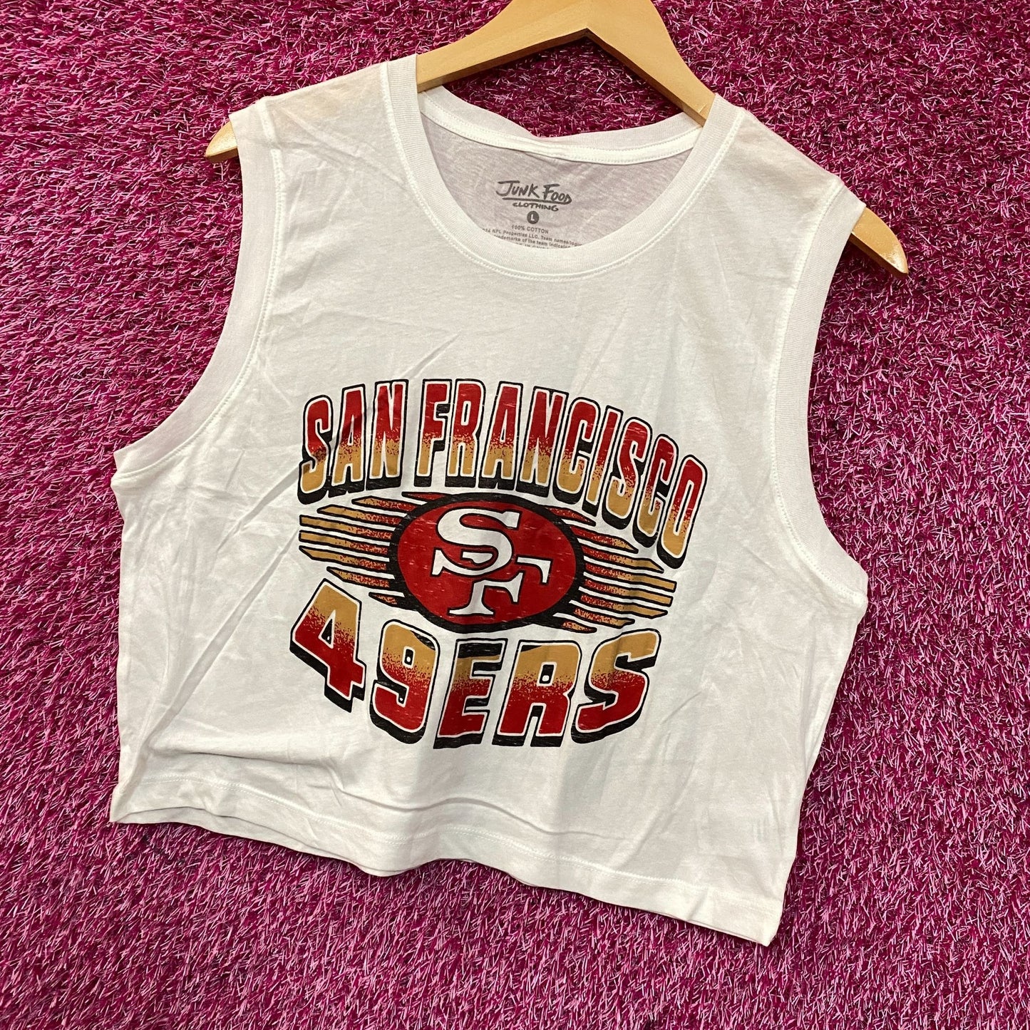 Junk Food Clothing NFL San Francisco 49ers Football Cropped Sleeveless T-Shirt Large