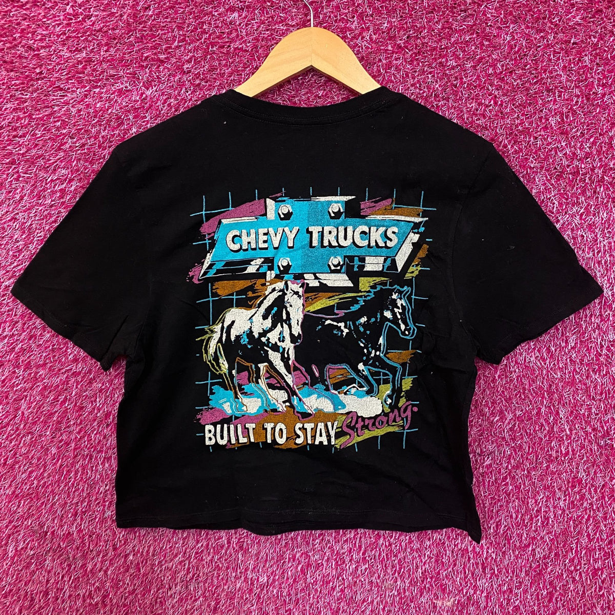 Junk Food Clothing Chevy Trucks Built To Stay Graphic Crop Tee Small
