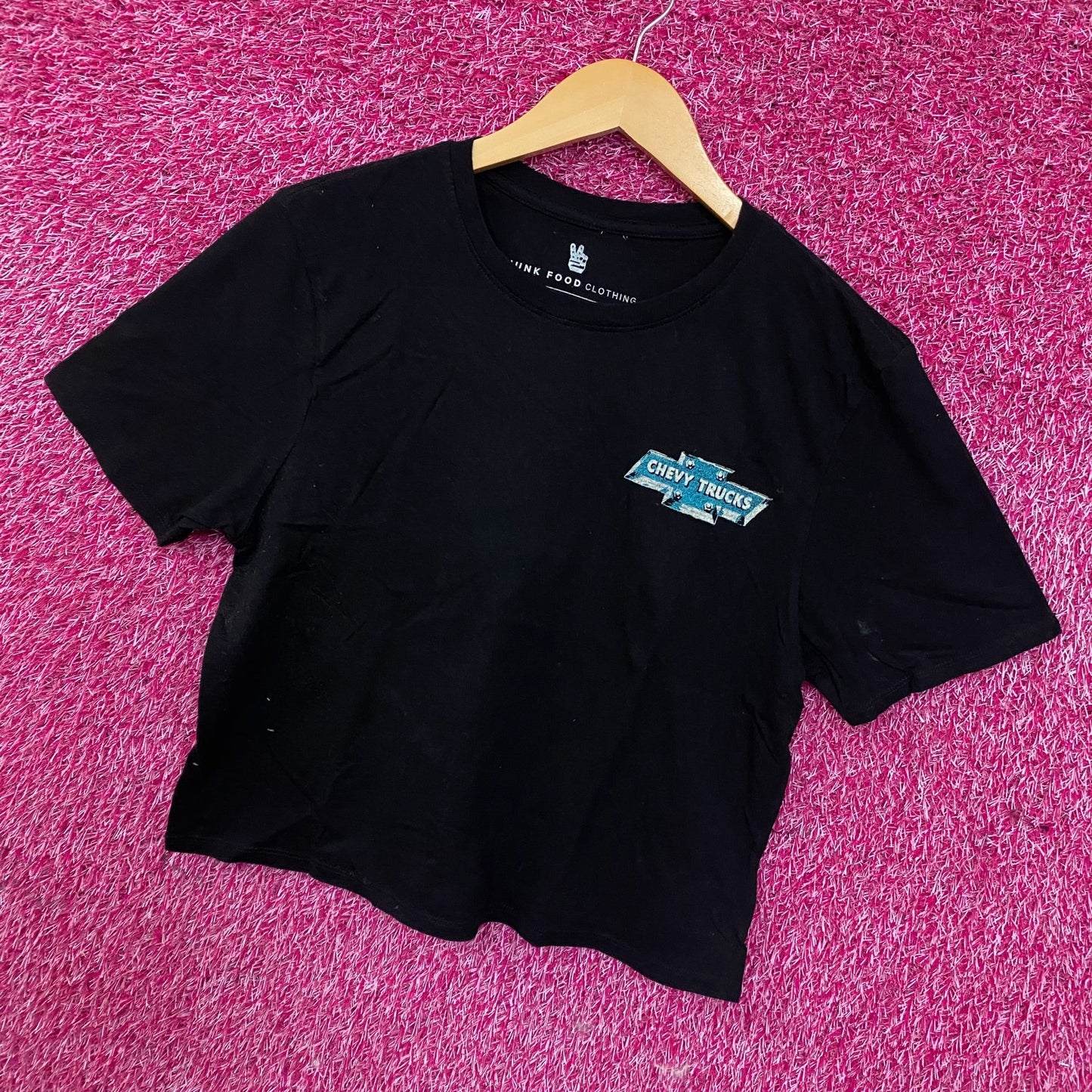 Junk Food Clothing Chevy Trucks Built To Stay Graphic Crop Tee Small