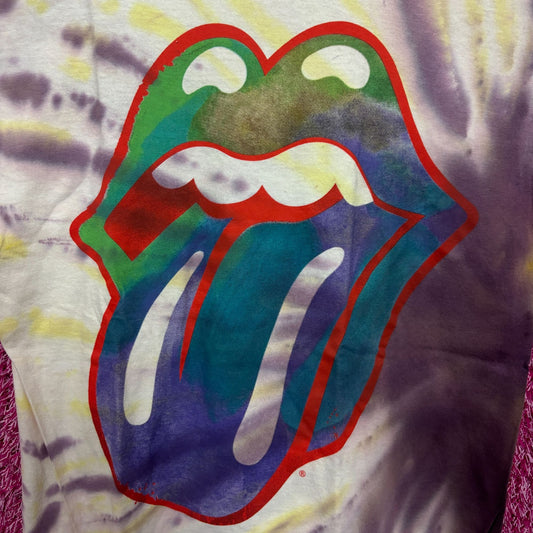 The Rolling Stones Hot Lips Womens Tie Dye Boyfriend Top M