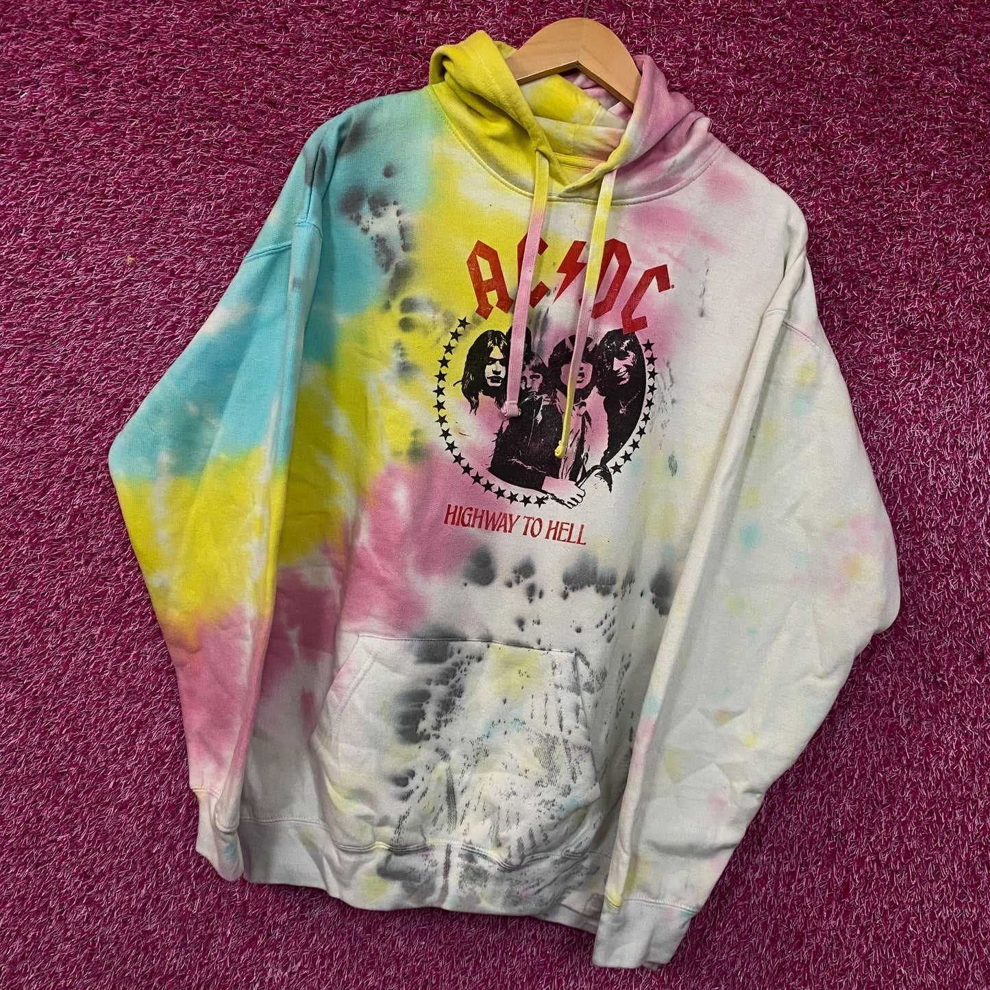 AC/DC Highway to Hell Album Rock Band Tie Dye Hoodie XL