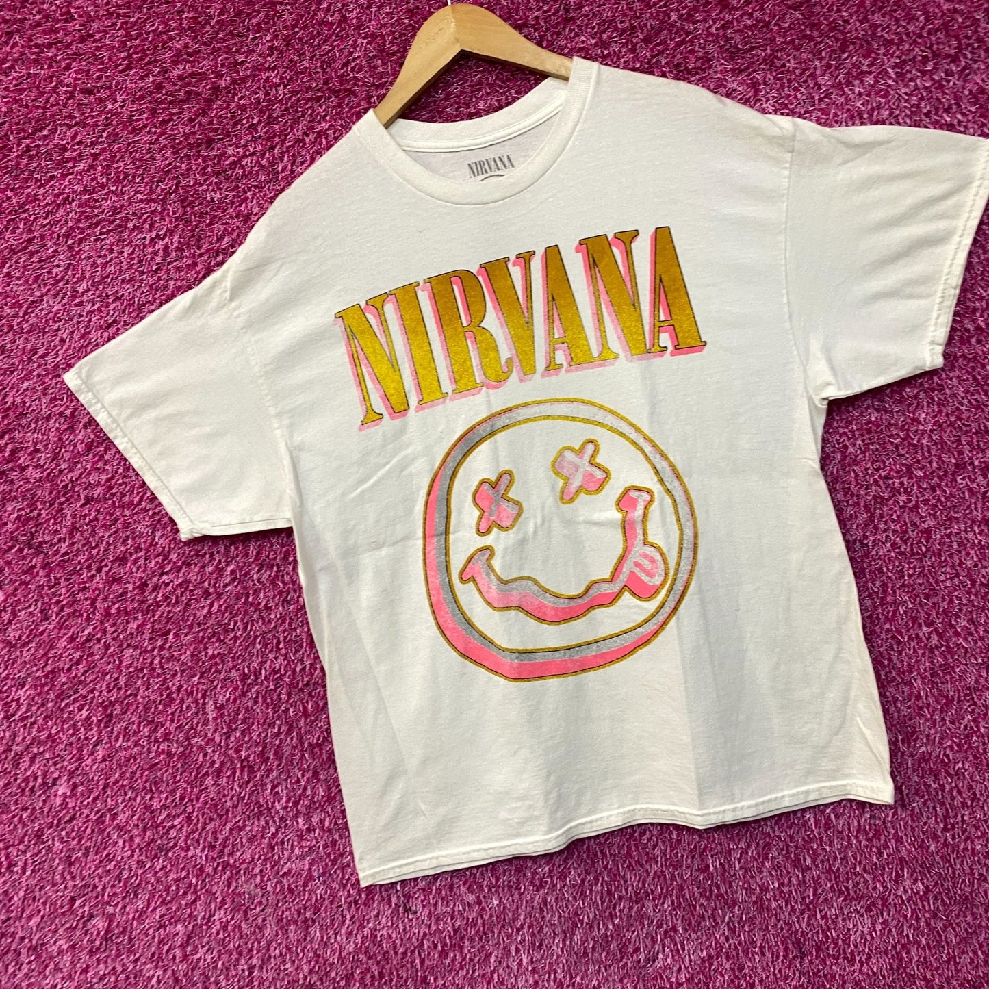 Nirvana Nevermind Smiley Logo Grunge Band T-Shirt Large
