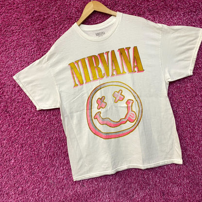 Nirvana Nevermind Smiley Logo Grunge Band T-Shirt Large
