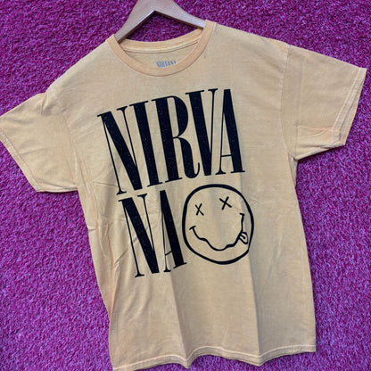 Nirvana Spell-Out Nevermind Smiley Face Grunge Tee Large