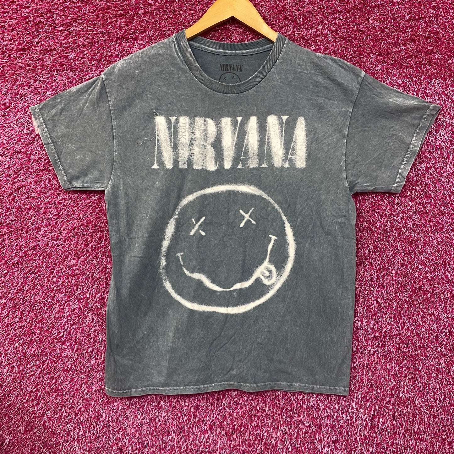 Nirvana Nevermind Tour Dead Eye Smiley Band Gray T-Shirt Large