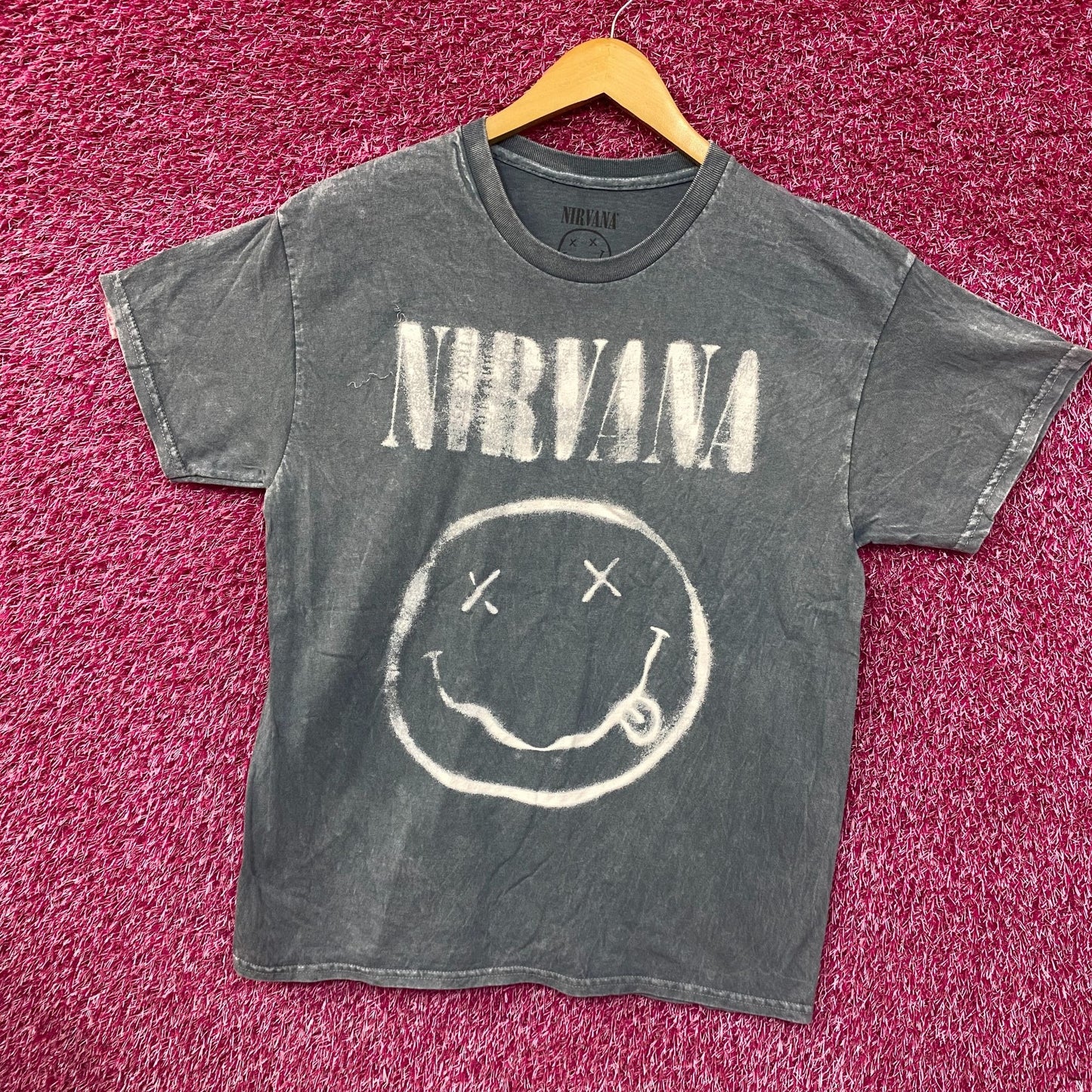 Nirvana Nevermind Tour Dead Eye Smiley Band Gray T-Shirt Large