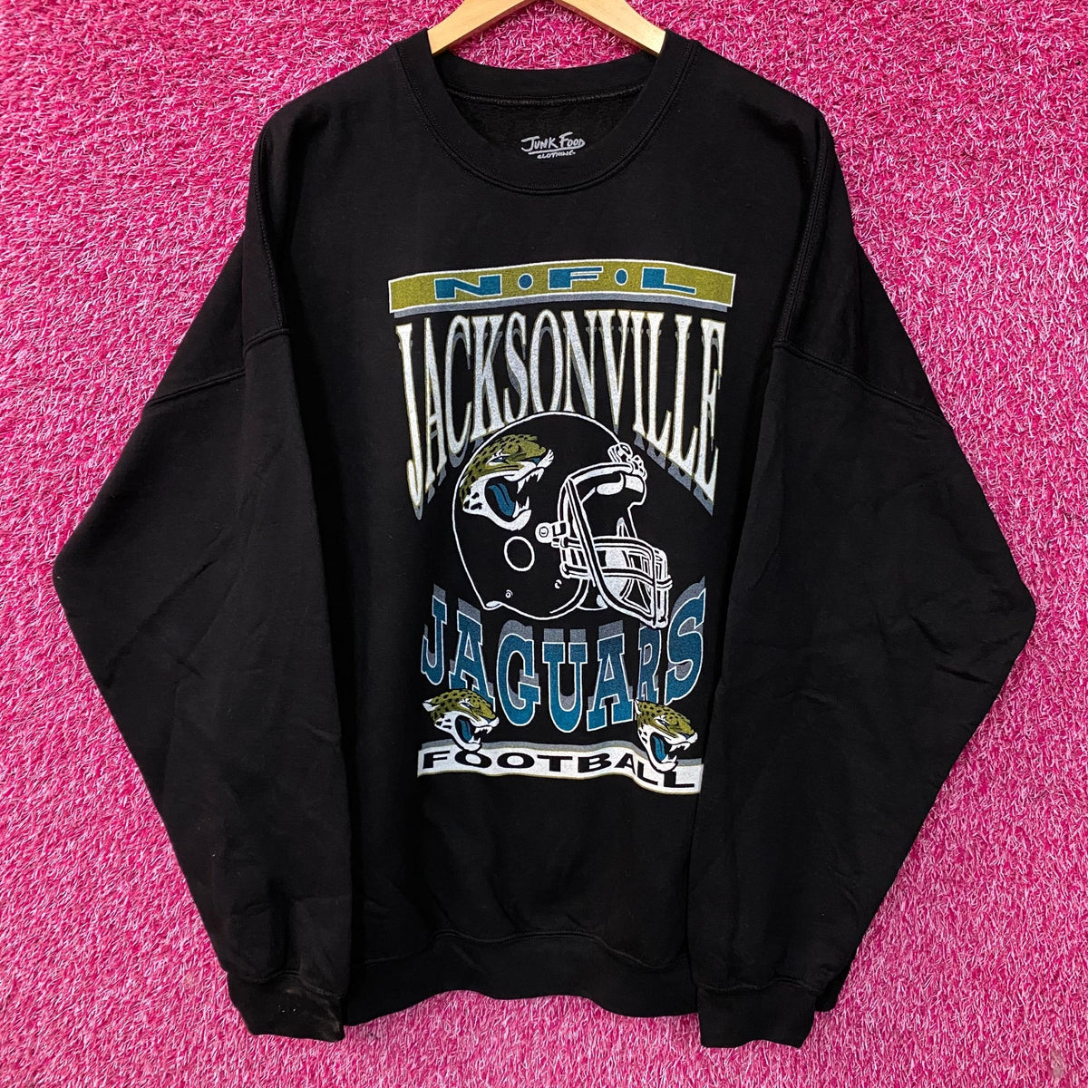 Junk Food Clothing NFL Jacksonville Jaguars Helmet Logo Crew Fleece 2XL