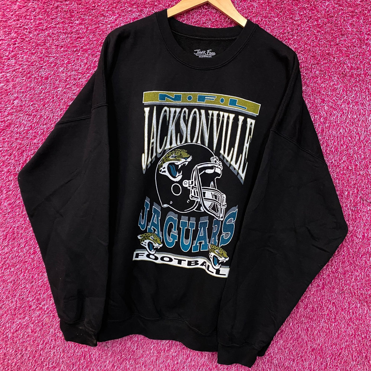 Junk Food Clothing NFL Jacksonville Jaguars Helmet Logo Crew Fleece 2XL