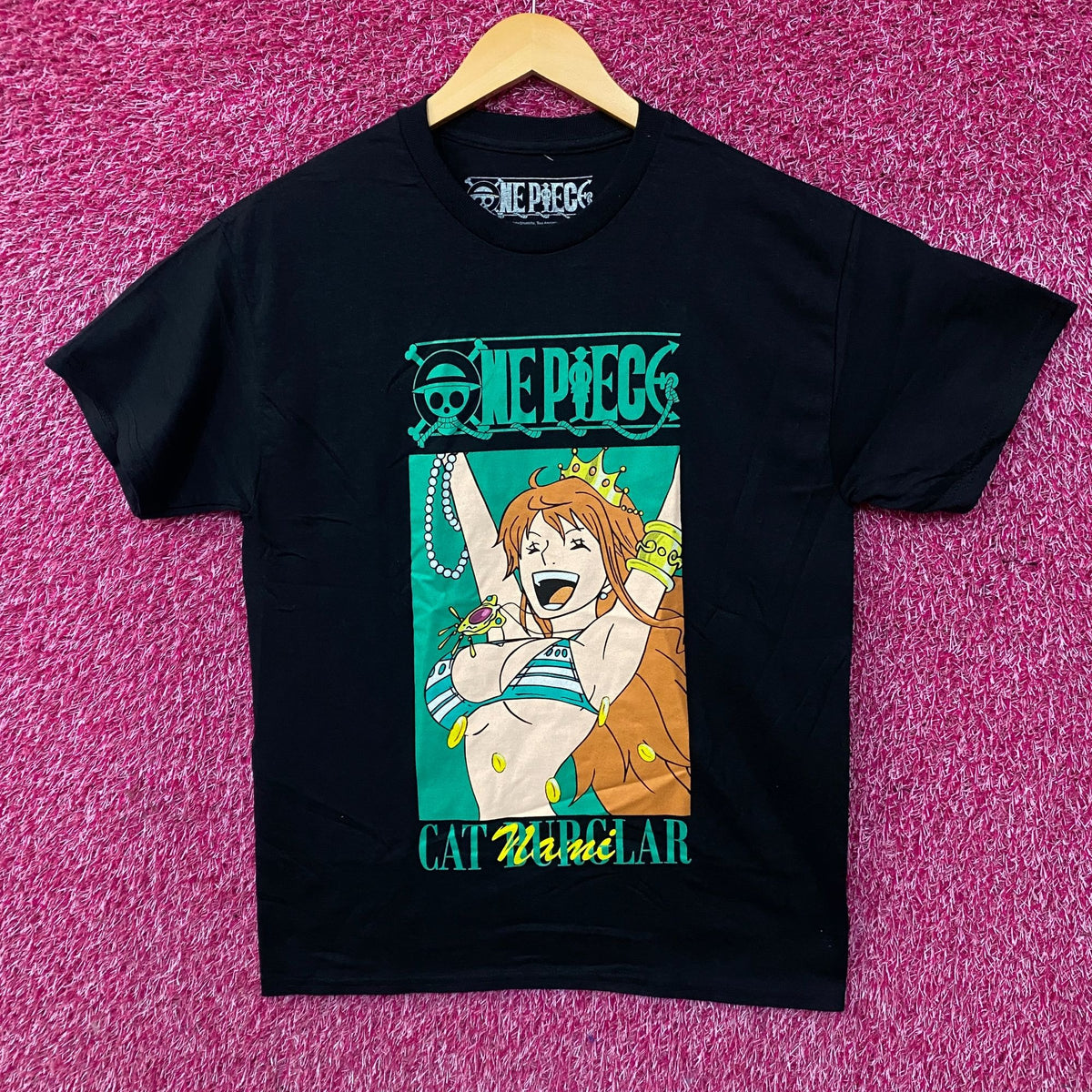 One Piece Anime Cat Burglar Nami Teal Logo T-Shirt Medium