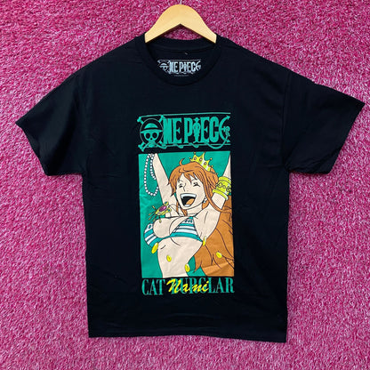 One Piece Anime Cat Burglar Nami Teal Logo T-Shirt Medium