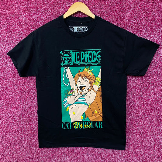 One Piece Anime Cat Burglar Nami Teal Logo T-Shirt Medium